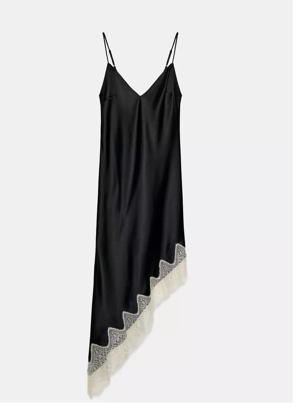 Zara Black Slip Dress with Cream Lace Asymmetrical Hem - Picture 4 of 10